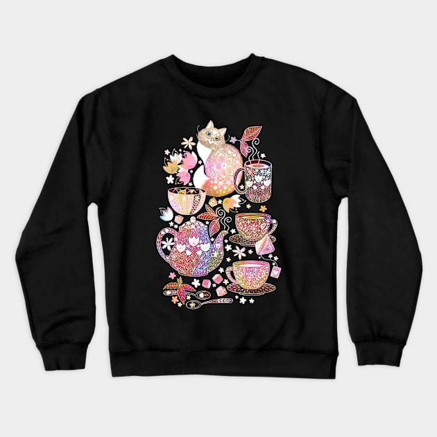 Tea with a Coffee Cat Crewneck Sweatshirt by PerrinLeFeuvre